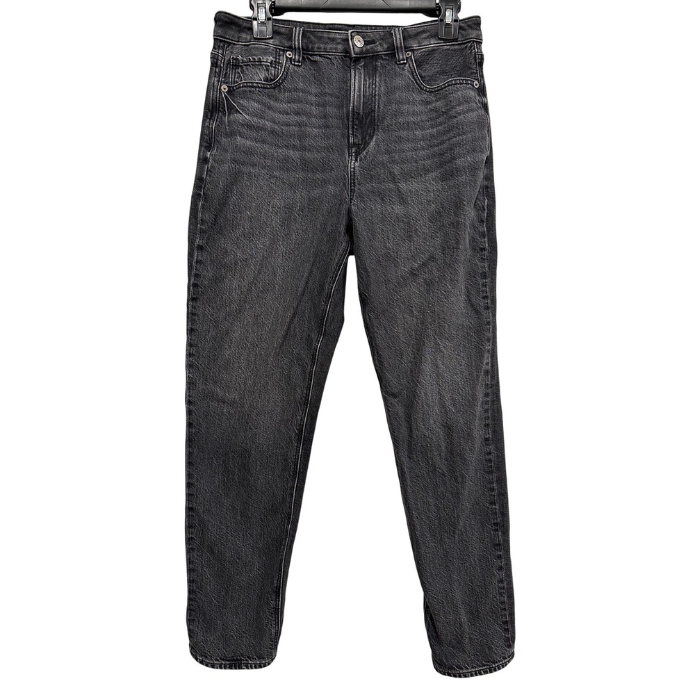 American Eagle Mom Jeans Womens 6 Regular Washed Black Strigid High Rise Tapered